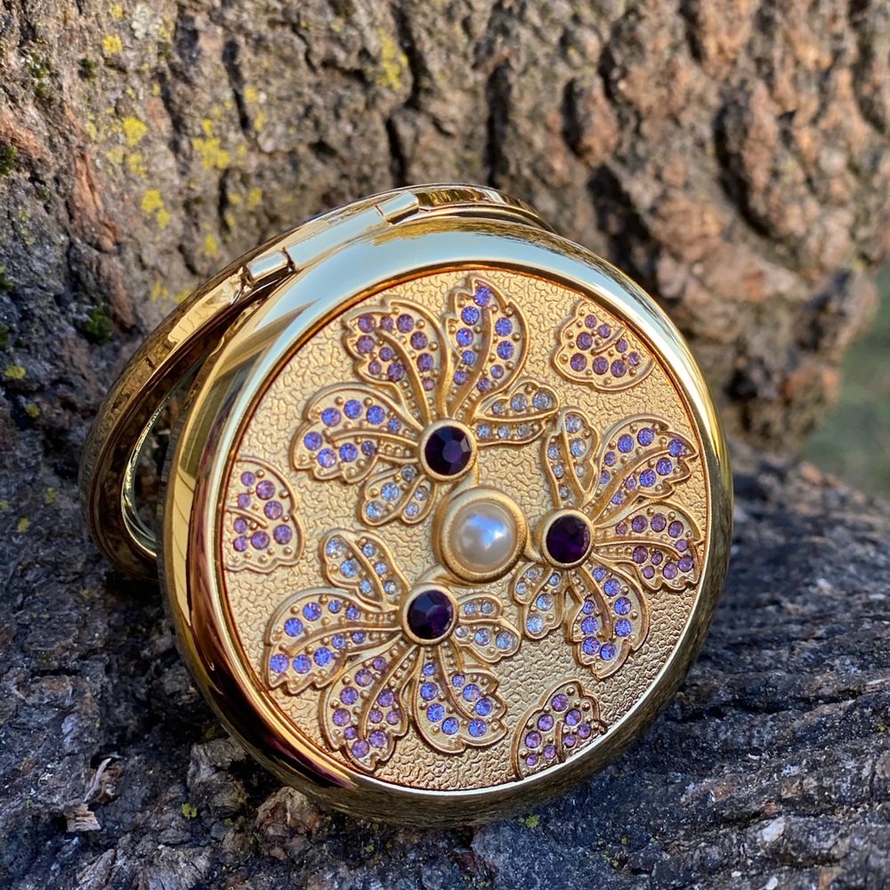 Elegant Gold and Purple Compact Mirror